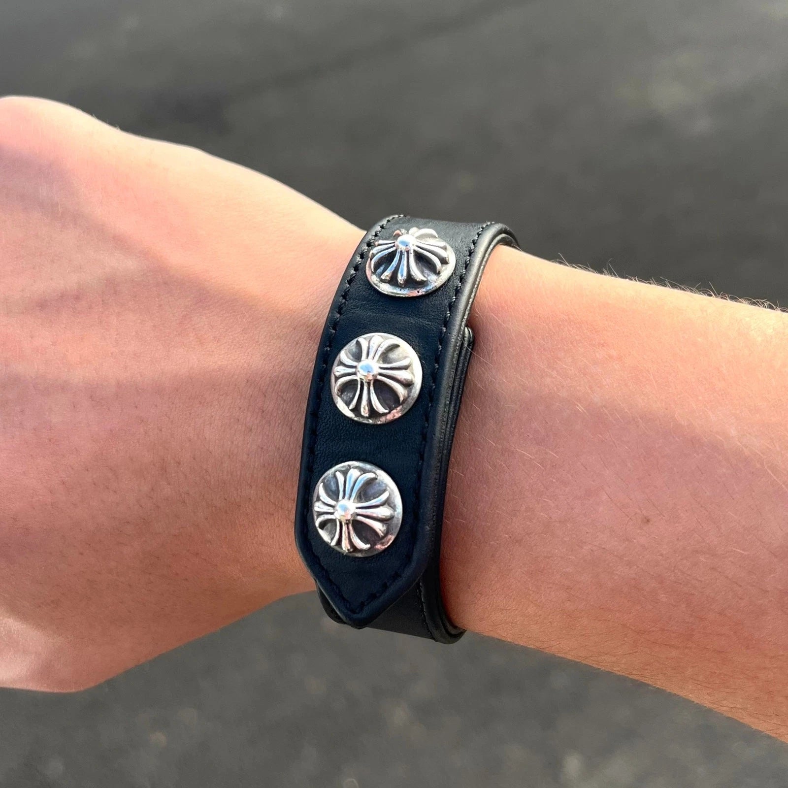 Chrome Hearts Cross Snap Leather Bracelet